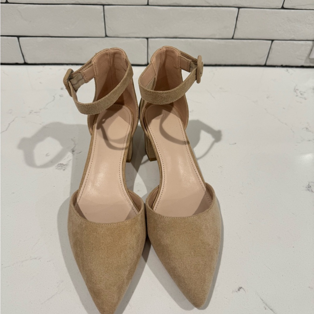 Tan Suede Ankle Strap Heels